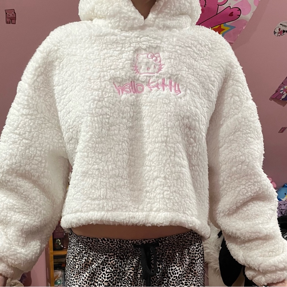 Hello Kitty White Sherpa Fleece Hoodie Sweater